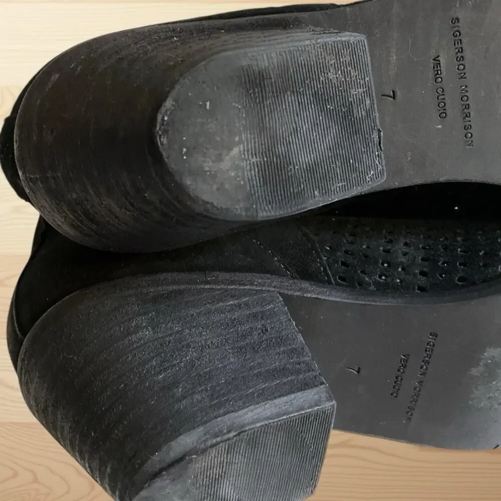 Sigerson‎ Morrison Booties SZ 7 Black Suede Leather Perforated Pattern Slip-on